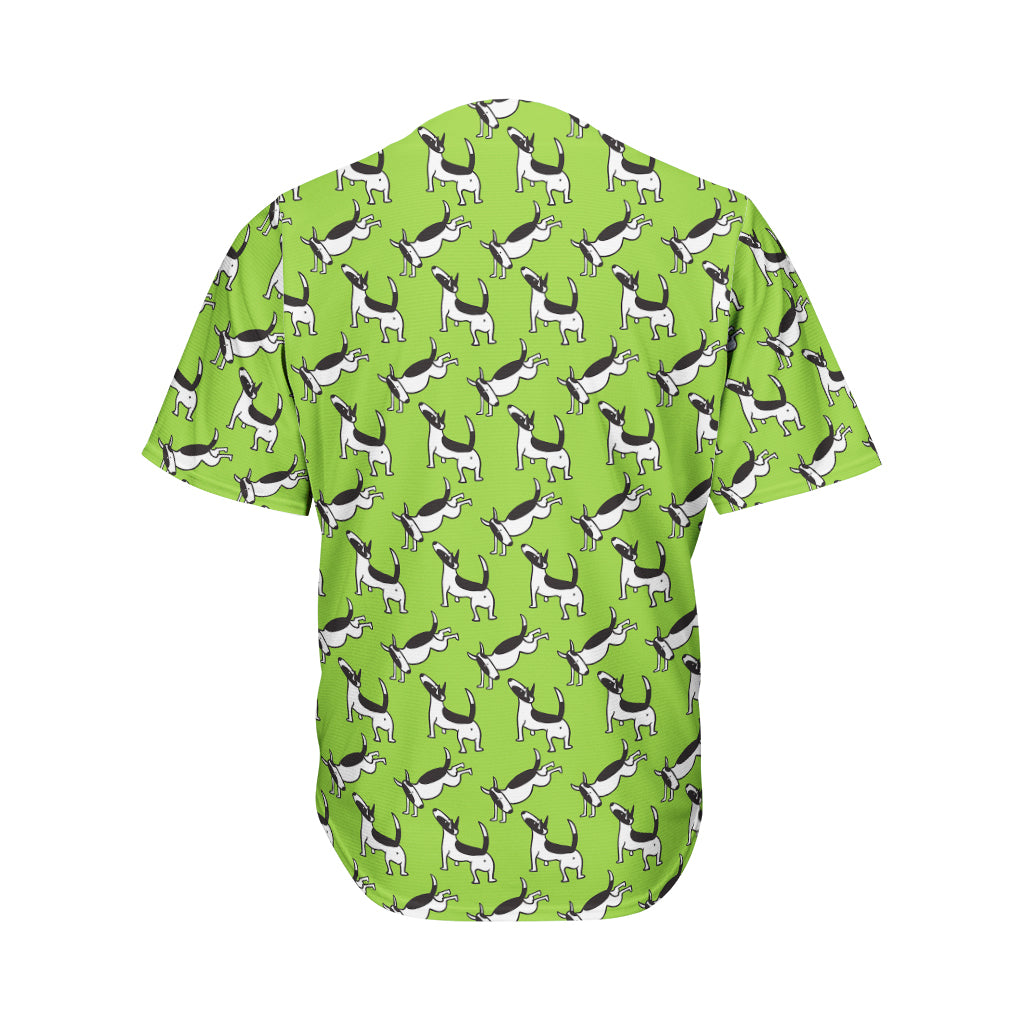 Green Doodle Bull Terrier Pattern Print Men's Baseball Jersey