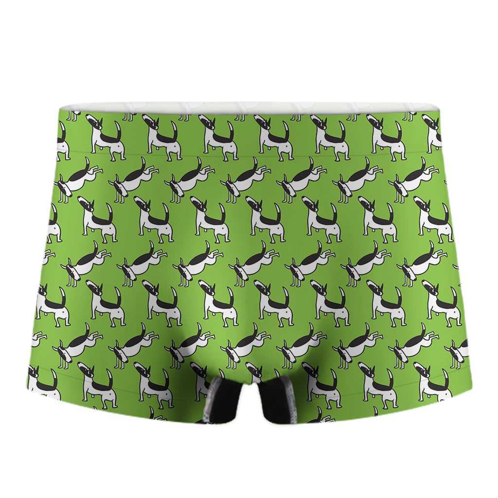 Green Doodle Bull Terrier Pattern Print Men's Boxer Briefs