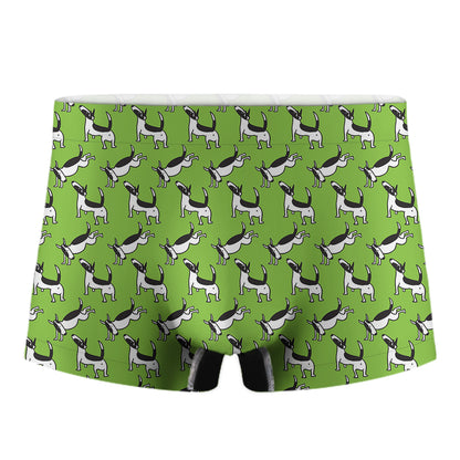 Green Doodle Bull Terrier Pattern Print Men's Boxer Briefs
