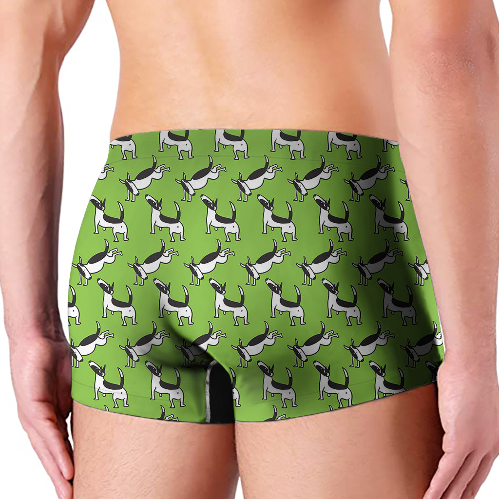 Green Doodle Bull Terrier Pattern Print Men's Boxer Briefs