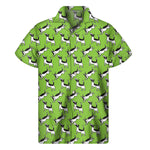 Green Doodle Bull Terrier Pattern Print Men's Short Sleeve Shirt