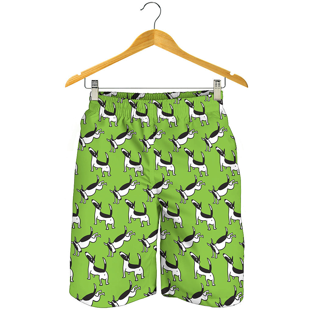 Green Doodle Bull Terrier Pattern Print Men's Shorts