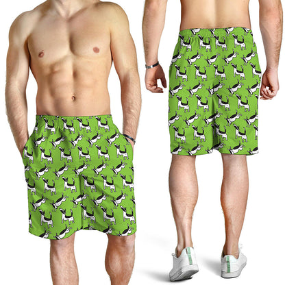 Green Doodle Bull Terrier Pattern Print Men's Shorts