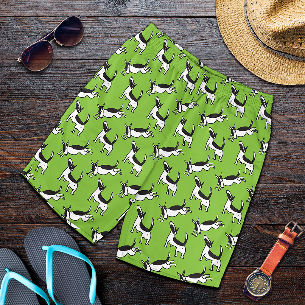 Green Doodle Bull Terrier Pattern Print Men's Shorts