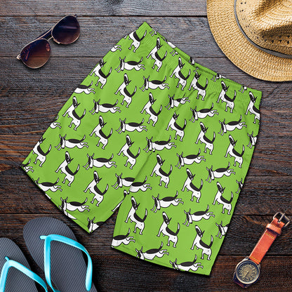 Green Doodle Bull Terrier Pattern Print Men's Shorts