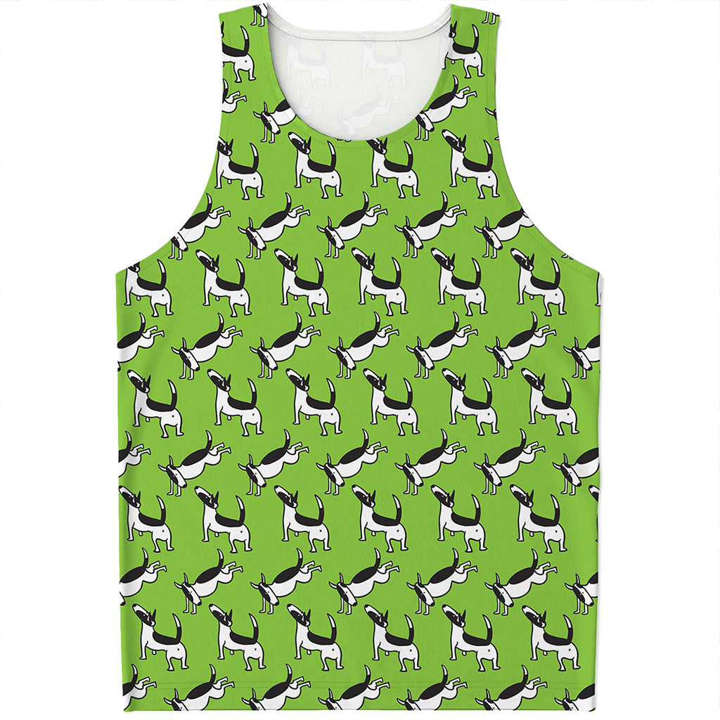 Green Doodle Bull Terrier Pattern Print Men's Tank Top