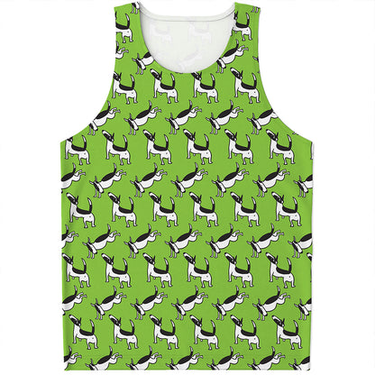 Green Doodle Bull Terrier Pattern Print Men's Tank Top