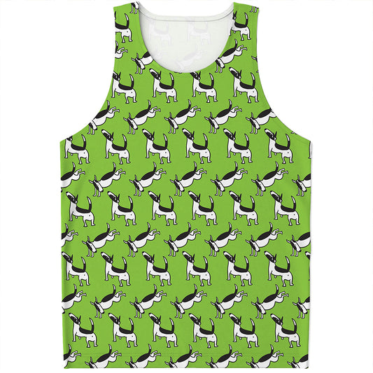 Green Doodle Bull Terrier Pattern Print Men's Tank Top