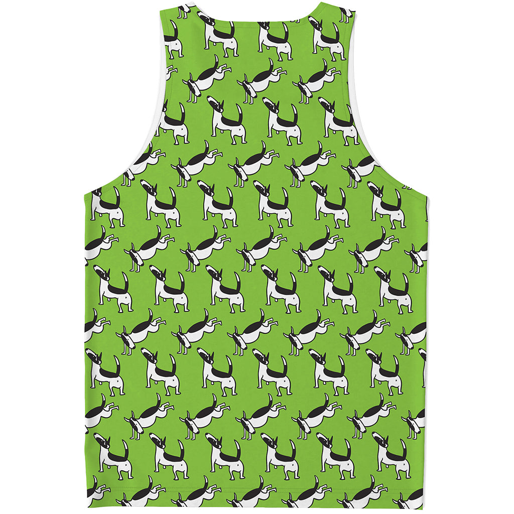 Green Doodle Bull Terrier Pattern Print Men's Tank Top