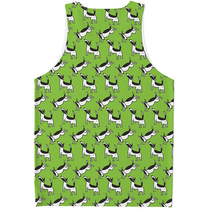Green Doodle Bull Terrier Pattern Print Men's Tank Top