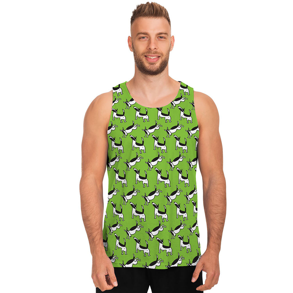 Green Doodle Bull Terrier Pattern Print Men's Tank Top