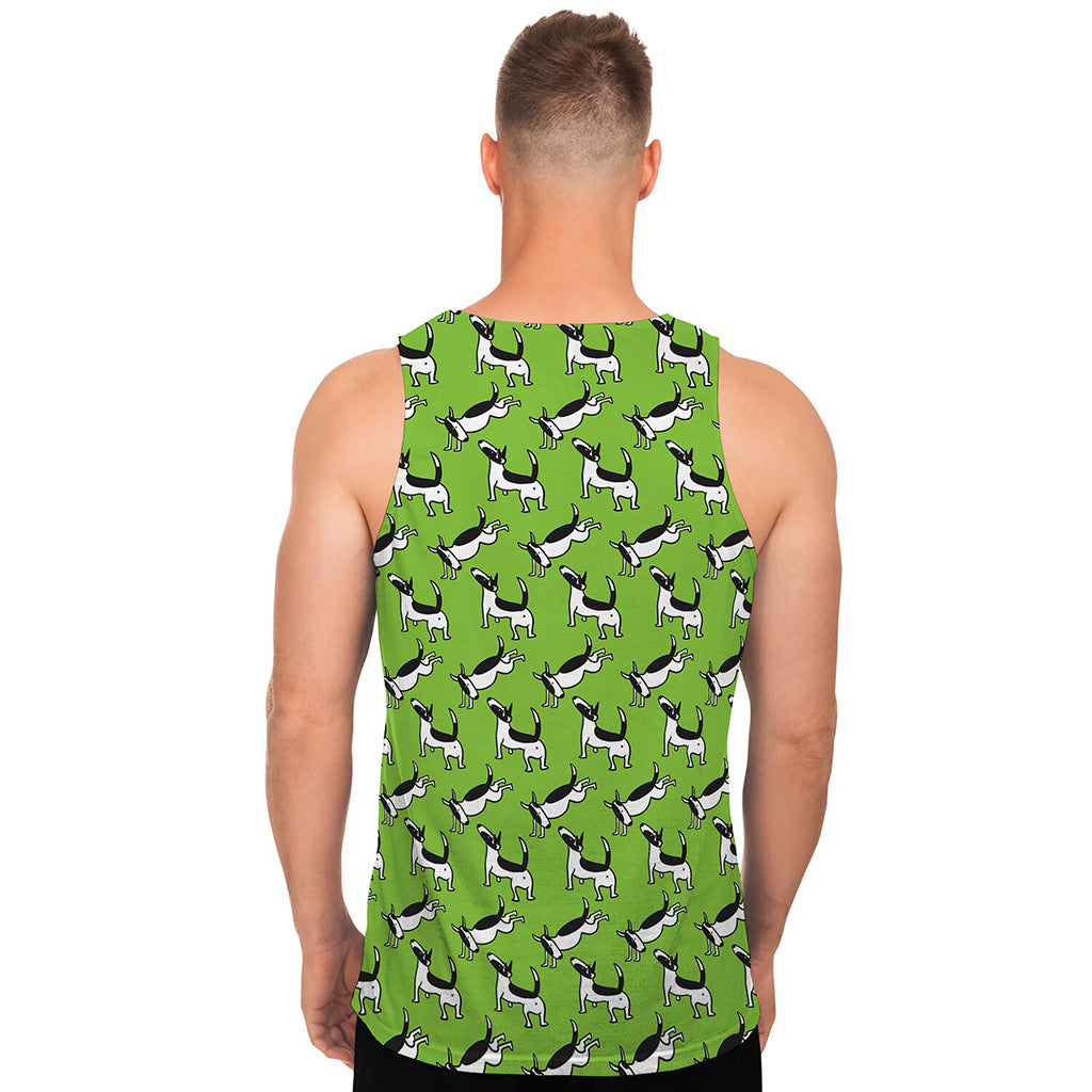 Green Doodle Bull Terrier Pattern Print Men's Tank Top