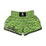 Green Doodle Bull Terrier Pattern Print Muay Thai Boxing Shorts