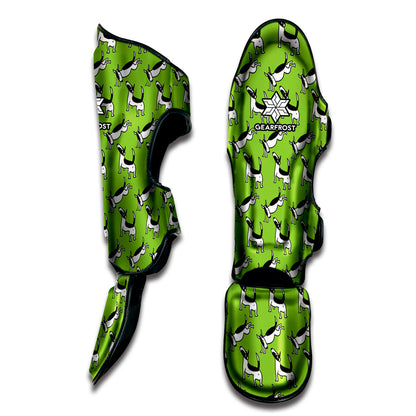 Green Doodle Bull Terrier Pattern Print Muay Thai Shin Guard