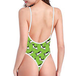 Green Doodle Bull Terrier Pattern Print One Piece High Cut Swimsuit