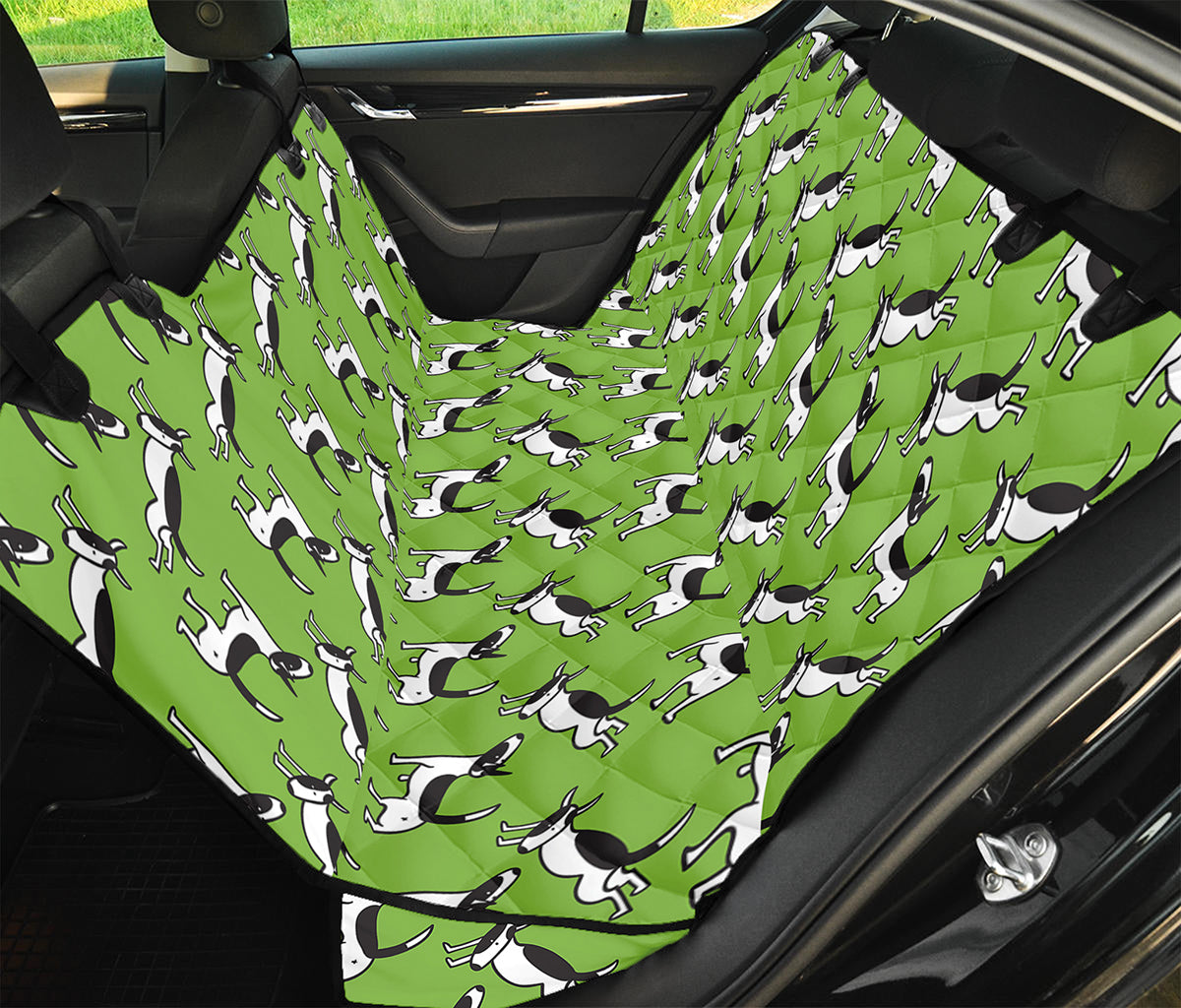 Green Doodle Bull Terrier Pattern Print Pet Car Back Seat Cover