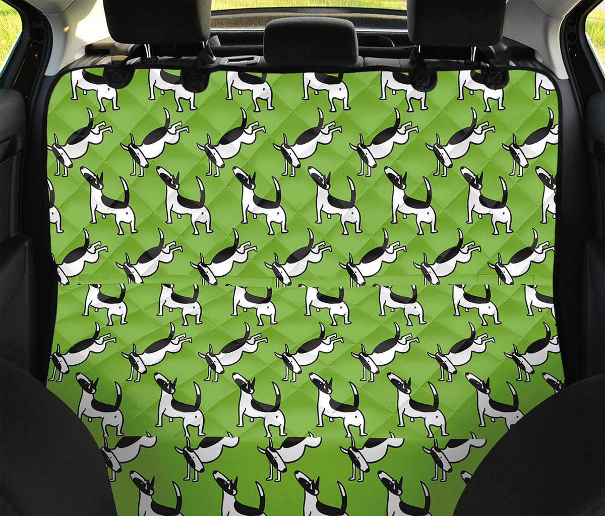 Green Doodle Bull Terrier Pattern Print Pet Car Back Seat Cover