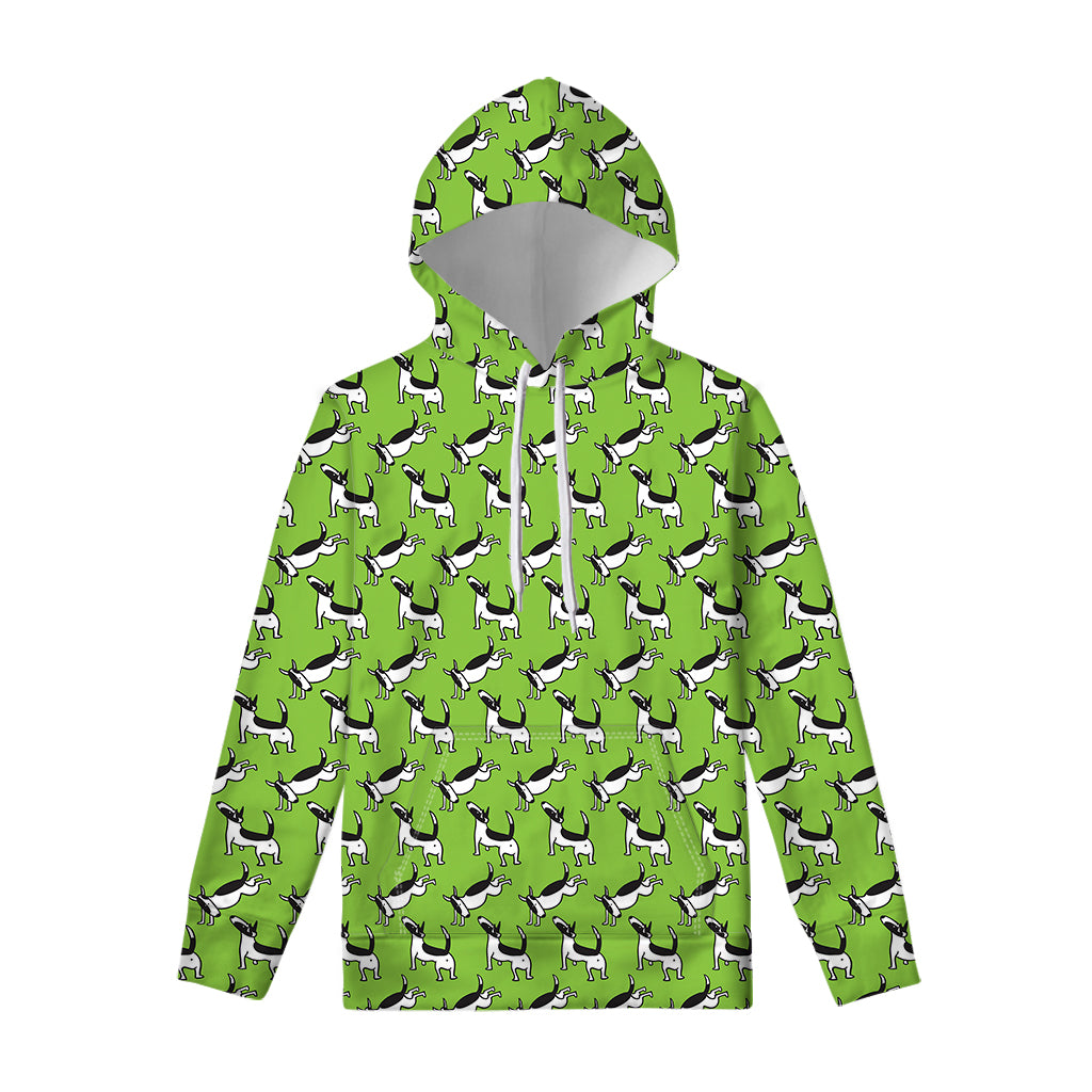 Green Doodle Bull Terrier Pattern Print Pullover Hoodie