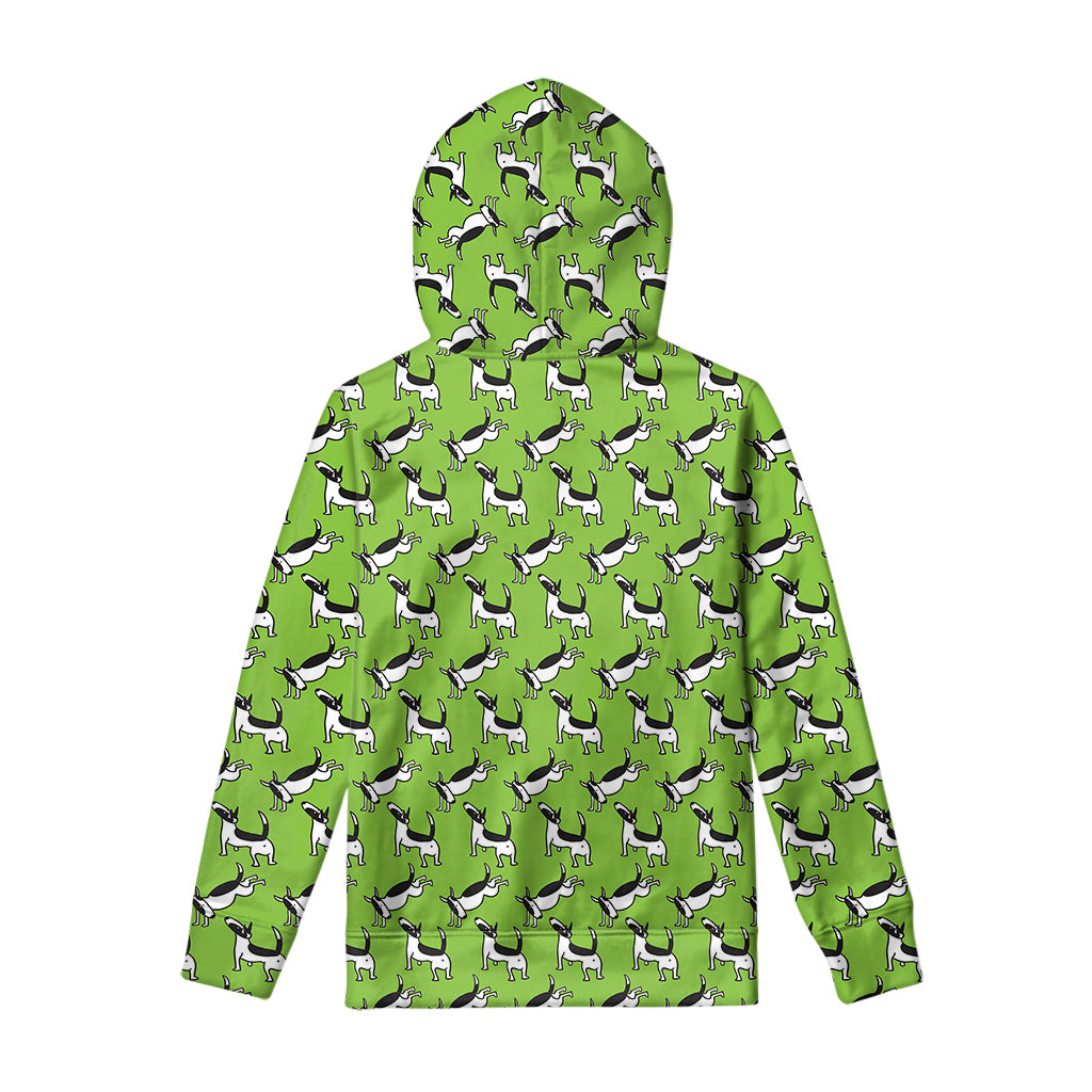 Green Doodle Bull Terrier Pattern Print Pullover Hoodie