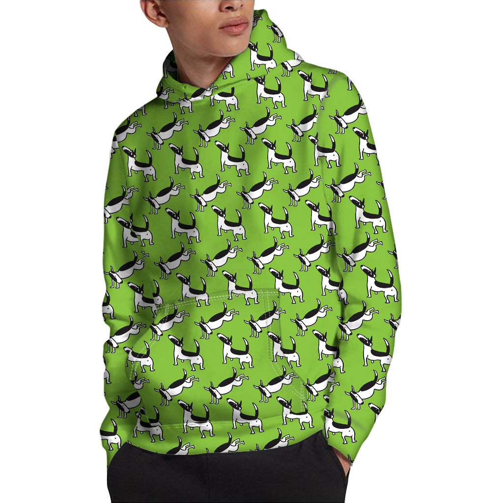 Green Doodle Bull Terrier Pattern Print Pullover Hoodie