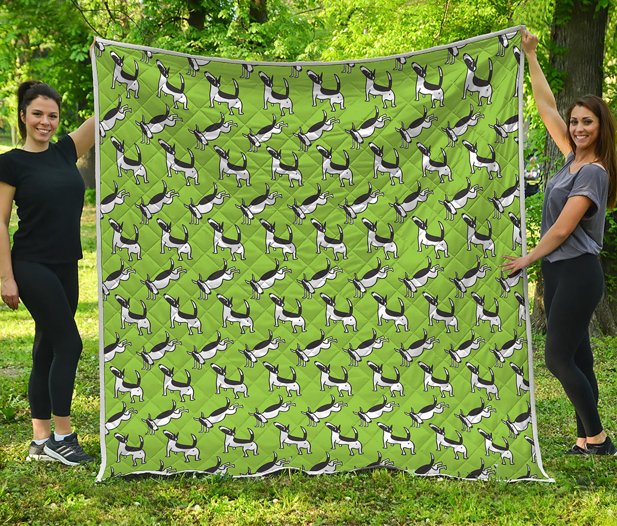 Green Doodle Bull Terrier Pattern Print Quilt