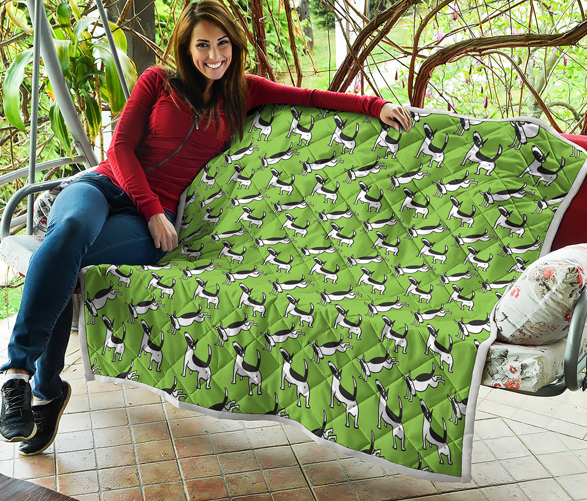 Green Doodle Bull Terrier Pattern Print Quilt
