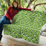 Green Doodle Bull Terrier Pattern Print Quilt