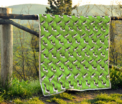 Green Doodle Bull Terrier Pattern Print Quilt