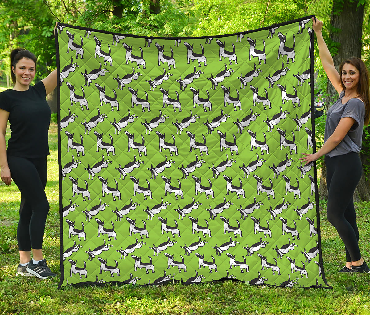 Green Doodle Bull Terrier Pattern Print Quilt