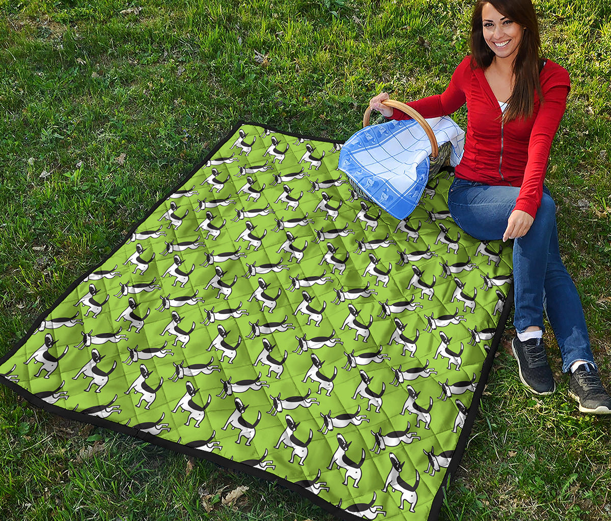 Green Doodle Bull Terrier Pattern Print Quilt