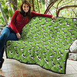 Green Doodle Bull Terrier Pattern Print Quilt