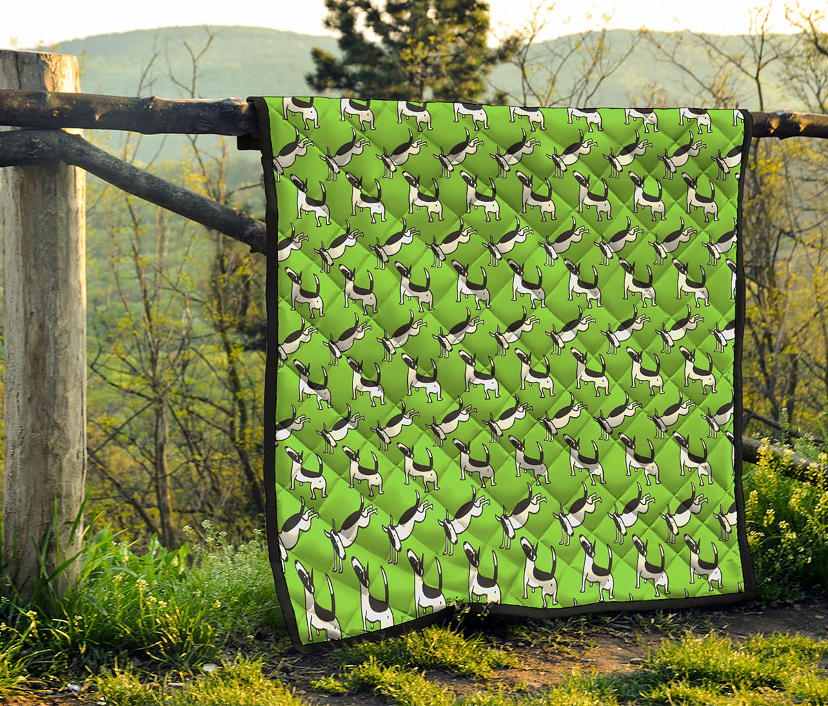 Green Doodle Bull Terrier Pattern Print Quilt