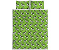 Green Doodle Bull Terrier Pattern Print Quilt Bed Set