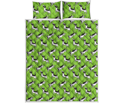 Green Doodle Bull Terrier Pattern Print Quilt Bed Set