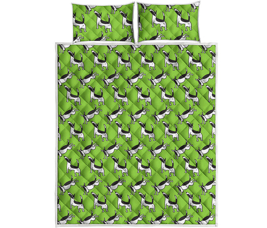 Green Doodle Bull Terrier Pattern Print Quilt Bed Set