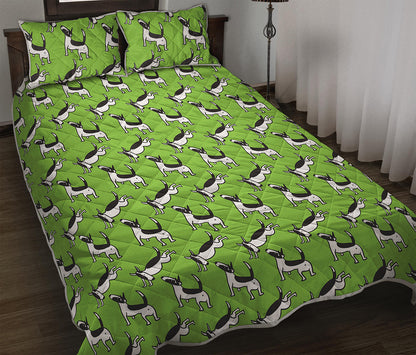 Green Doodle Bull Terrier Pattern Print Quilt Bed Set