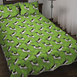 Green Doodle Bull Terrier Pattern Print Quilt Bed Set