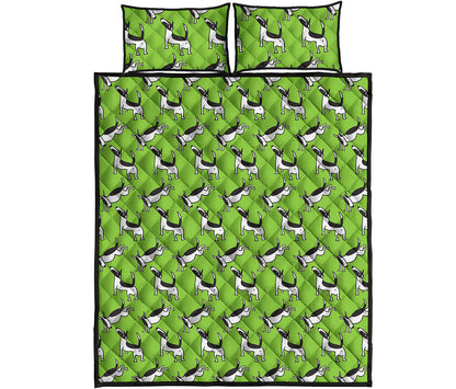 Green Doodle Bull Terrier Pattern Print Quilt Bed Set