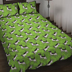 Green Doodle Bull Terrier Pattern Print Quilt Bed Set