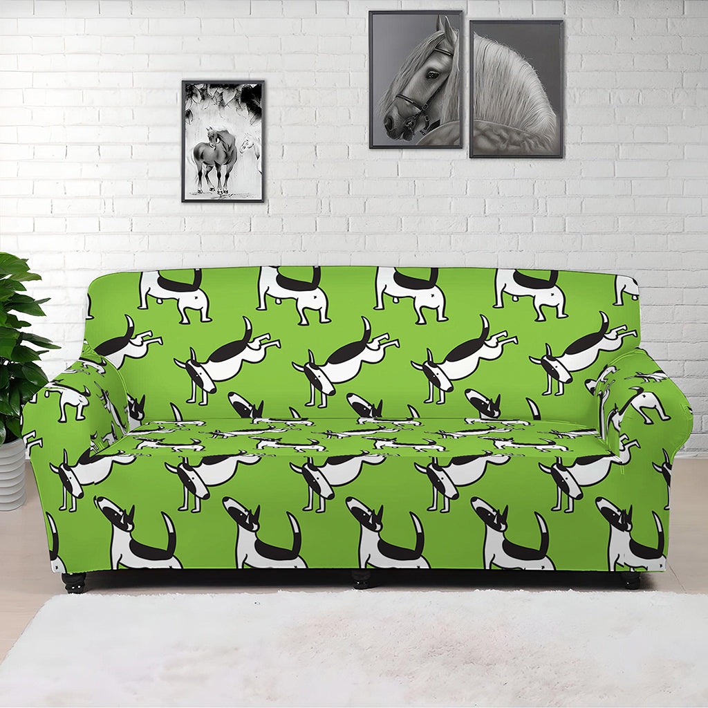 Green Doodle Bull Terrier Pattern Print Sofa Cover