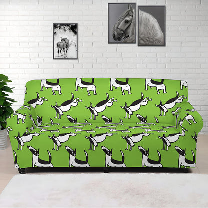 Green Doodle Bull Terrier Pattern Print Sofa Cover