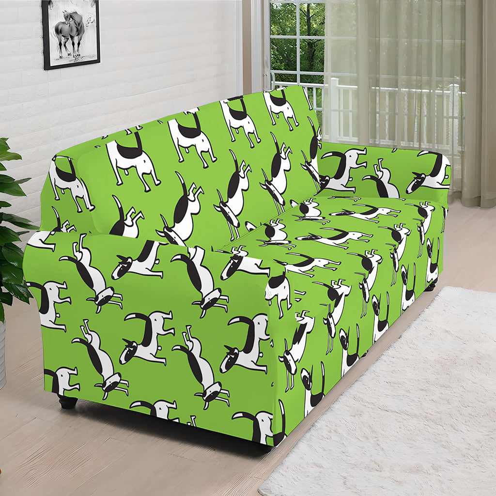 Green Doodle Bull Terrier Pattern Print Sofa Cover