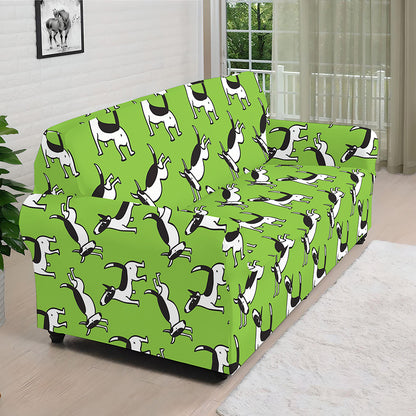 Green Doodle Bull Terrier Pattern Print Sofa Cover