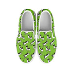 Green Doodle Bull Terrier Pattern Print White Slip On Shoes