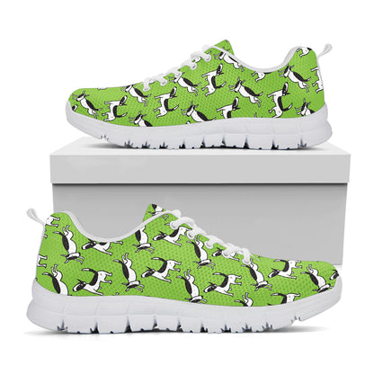 Green Doodle Bull Terrier Pattern Print White Sneakers