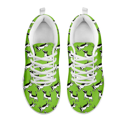 Green Doodle Bull Terrier Pattern Print White Sneakers