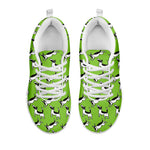Green Doodle Bull Terrier Pattern Print White Sneakers