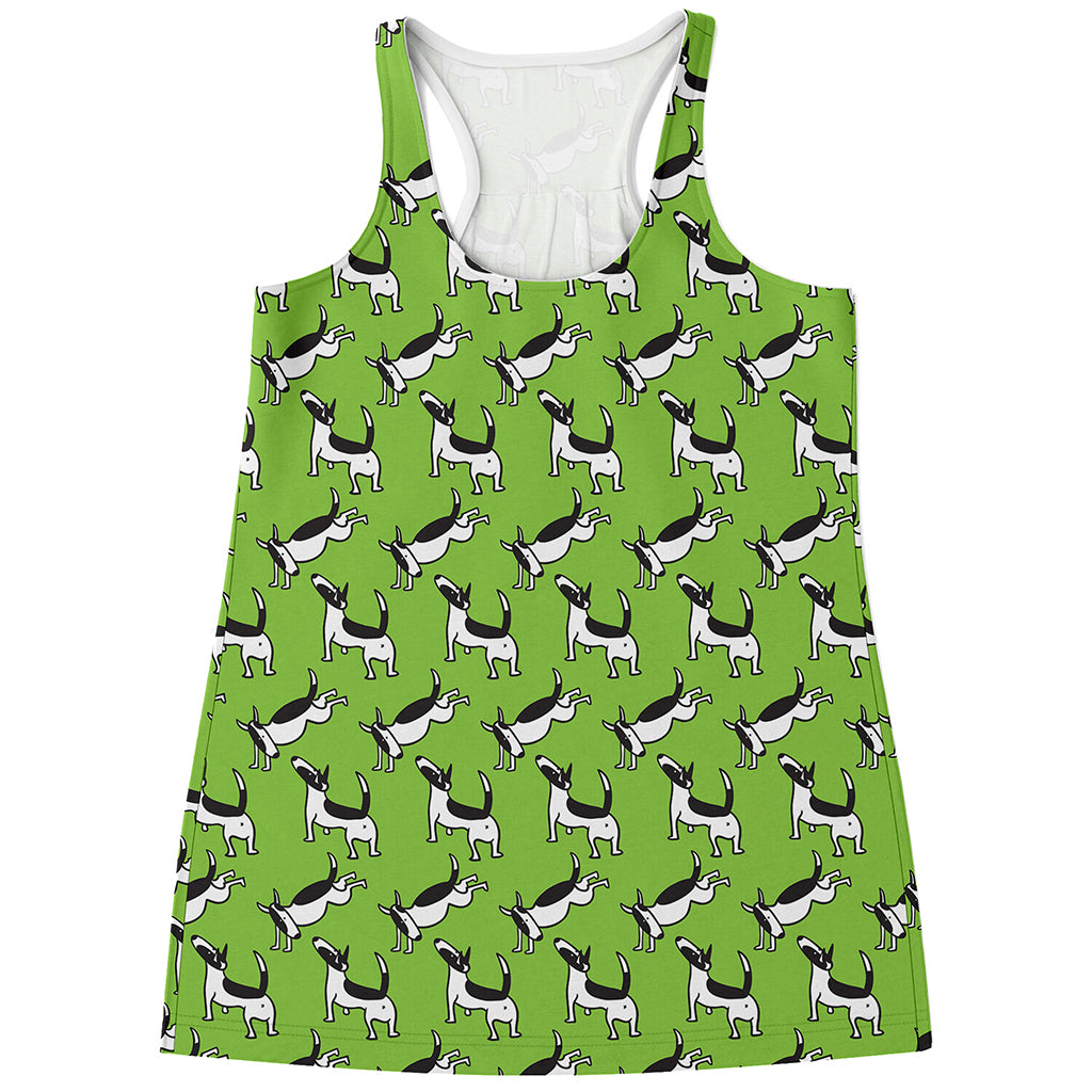 Green Doodle Bull Terrier Pattern Print Women's Racerback Tank Top