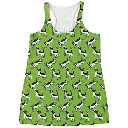 Green Doodle Bull Terrier Pattern Print Women's Racerback Tank Top