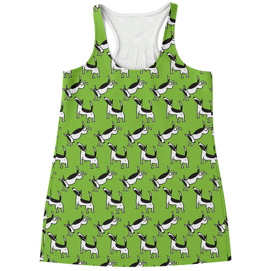 Green Doodle Bull Terrier Pattern Print Women's Racerback Tank Top